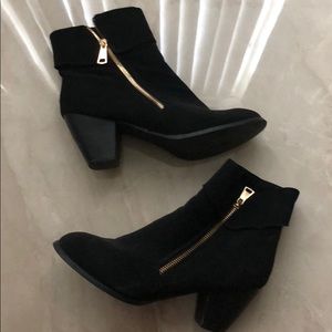 Suede Gold Zipper Ankle Booties